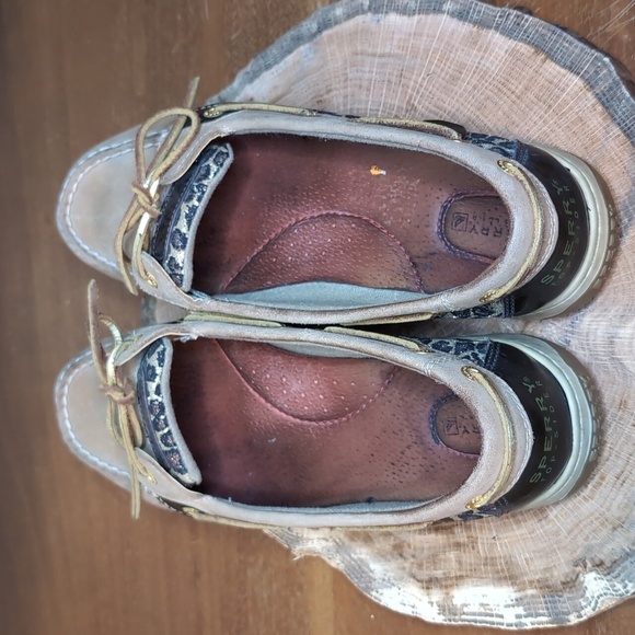 SPERRY TOP SIDER Tan Leather Sparkle Leopard Accents SZ 10 - Picture 6 of 10